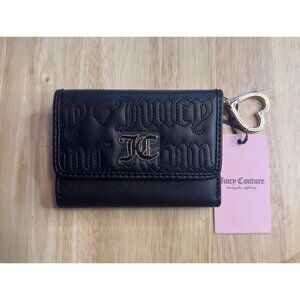 Juicy Couture Black Quilted Logo Wallet With Heart Keychain - Womens Compact Fau